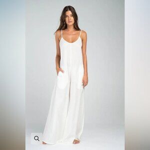 Rivet.Utility Sungoddess Crinkle Lawn Jumpsuit Ivory Linen Blend XS